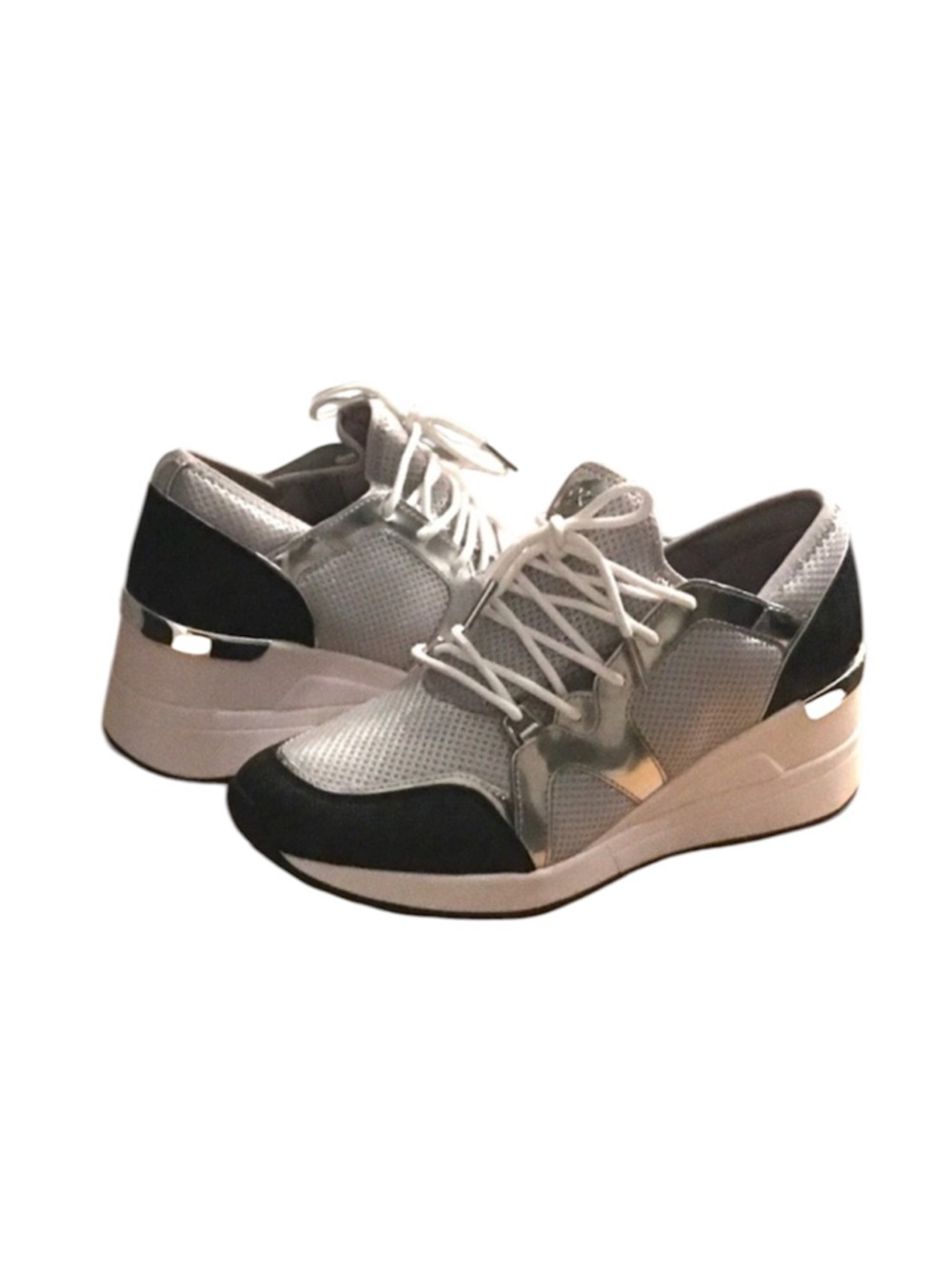 MICHAEL KORS WEDGE SNEAKERS LIV TRAINER GLITTER NET MESH SHOES $155 Size 8.5